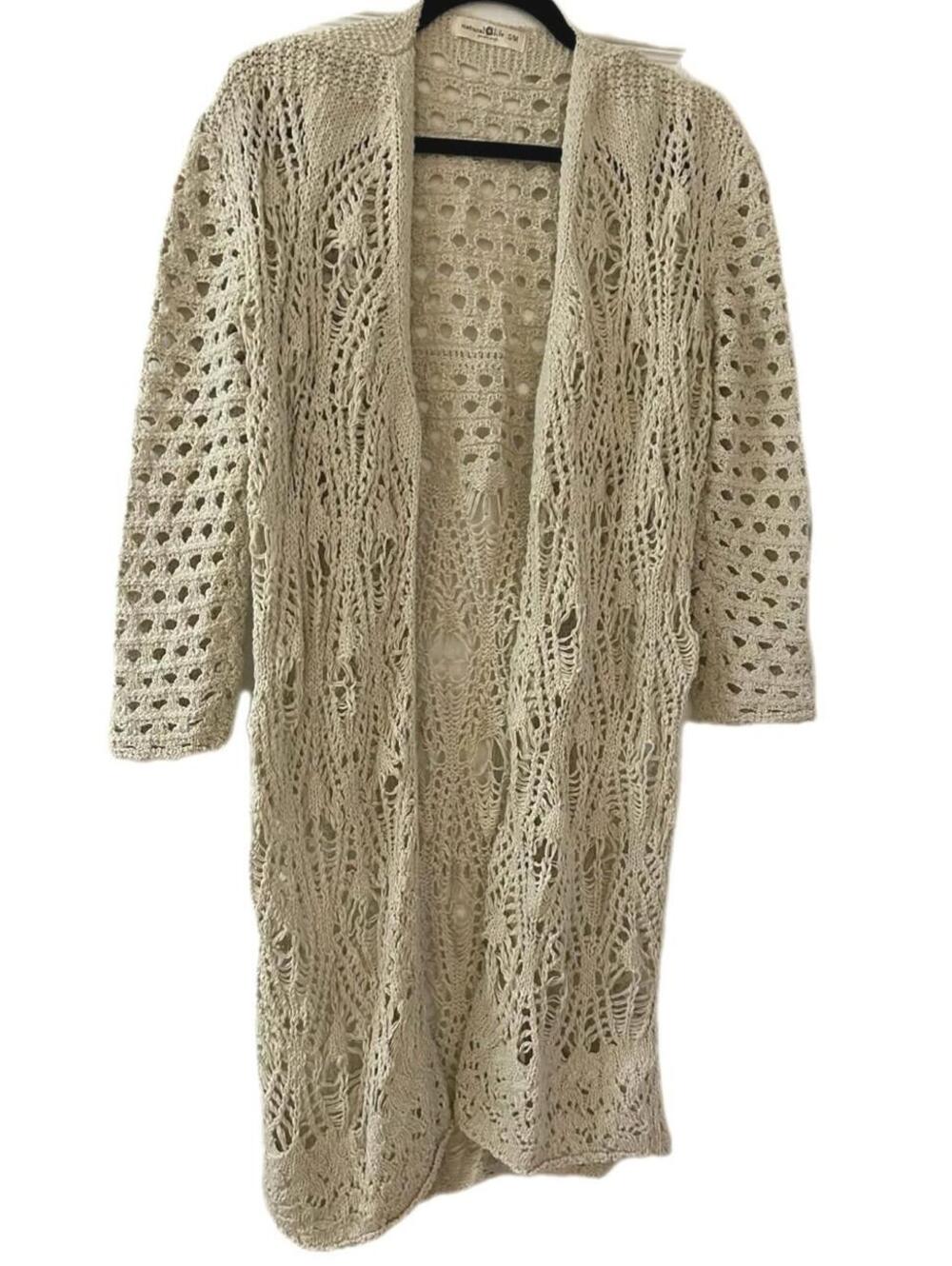 Natural Life Abigail Duster Crochet Long Cardigan Sweater Cream Women’s Size S